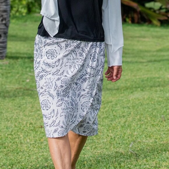 Rip Skirt Hawaii Wrap Skirt L Shibori Dove Gray Floral Vacation Beach Length 3 - Picture 5 of 5